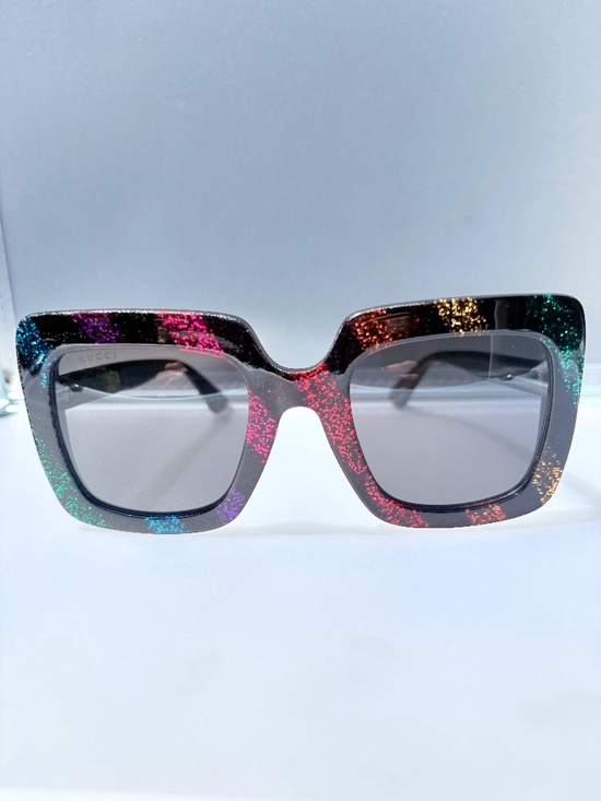 Gucci Rainbow Glitter Black Oversized Square Sunglasses GG0328S main image 8